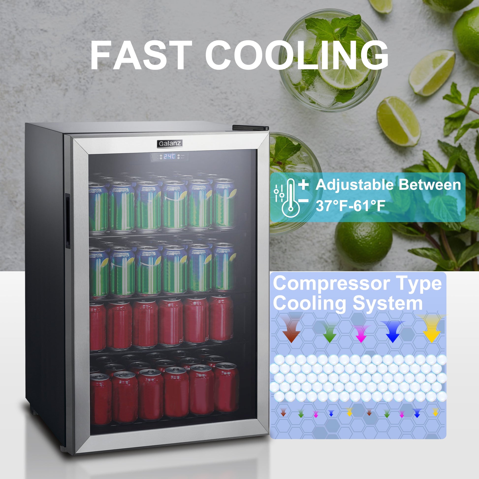 4.5 Cu Ft 152 Can Beverage Center Mini Fridge, Stainless Steel, New