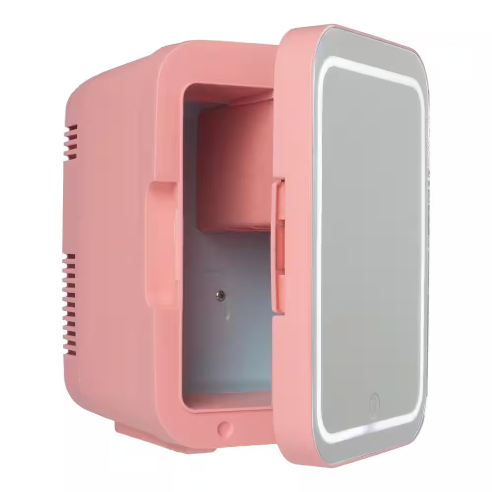 8.75 In. 0.15 Cu. Ft. Portable Beauty Makeup Skincare LED Mirror Mini Refrigerator in Pink