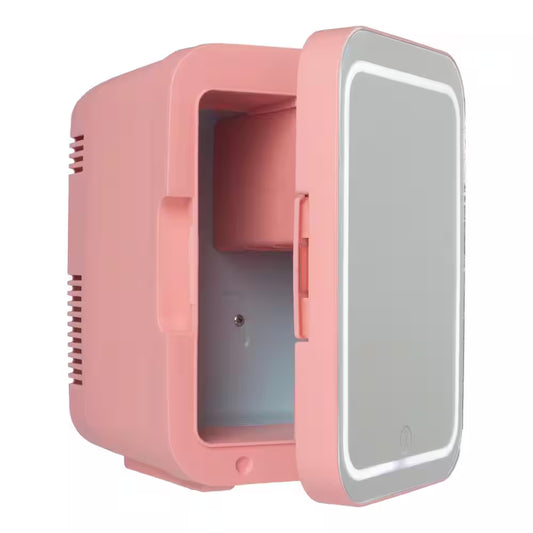 8.75 In. 0.15 Cu. Ft. Portable Beauty Makeup Skincare LED Mirror Mini Refrigerator in Pink