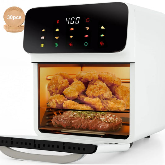 Air Fryer 12QT Convection Oven with 10-In-1 Multi Function, Visible Window and Touchscreen, White