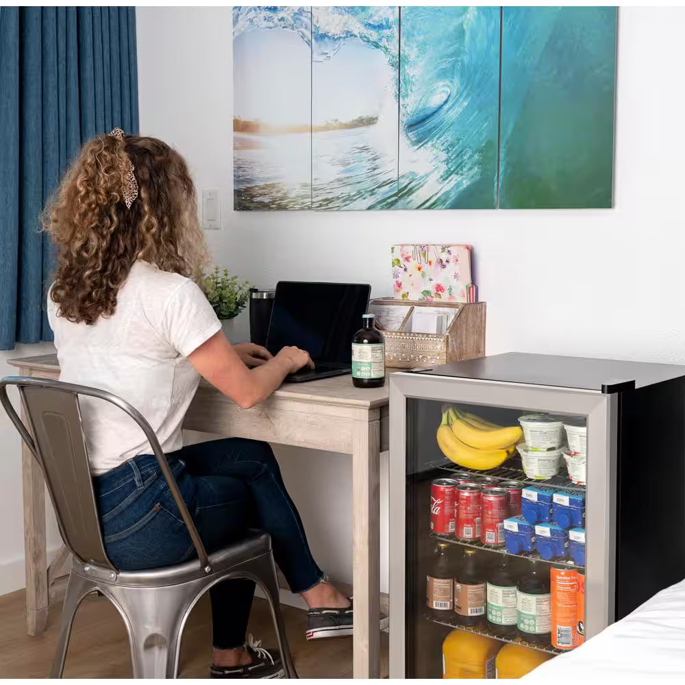 19 In. 126 (12 Oz) Can Freestanding Beverage Cooler Fridge with Adjustable Shelves - Stainless Steel