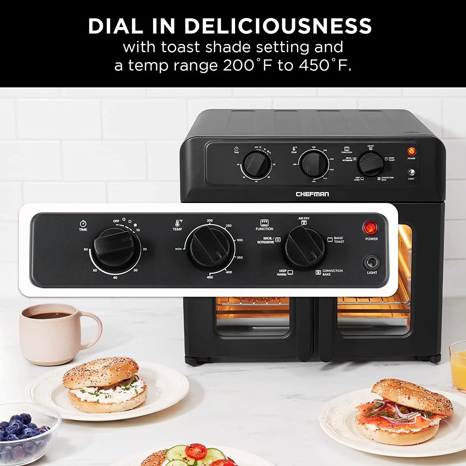 XL Air Fryer Oven W/ French Doors, 26 Qt Capacity, 5 Functions - Black