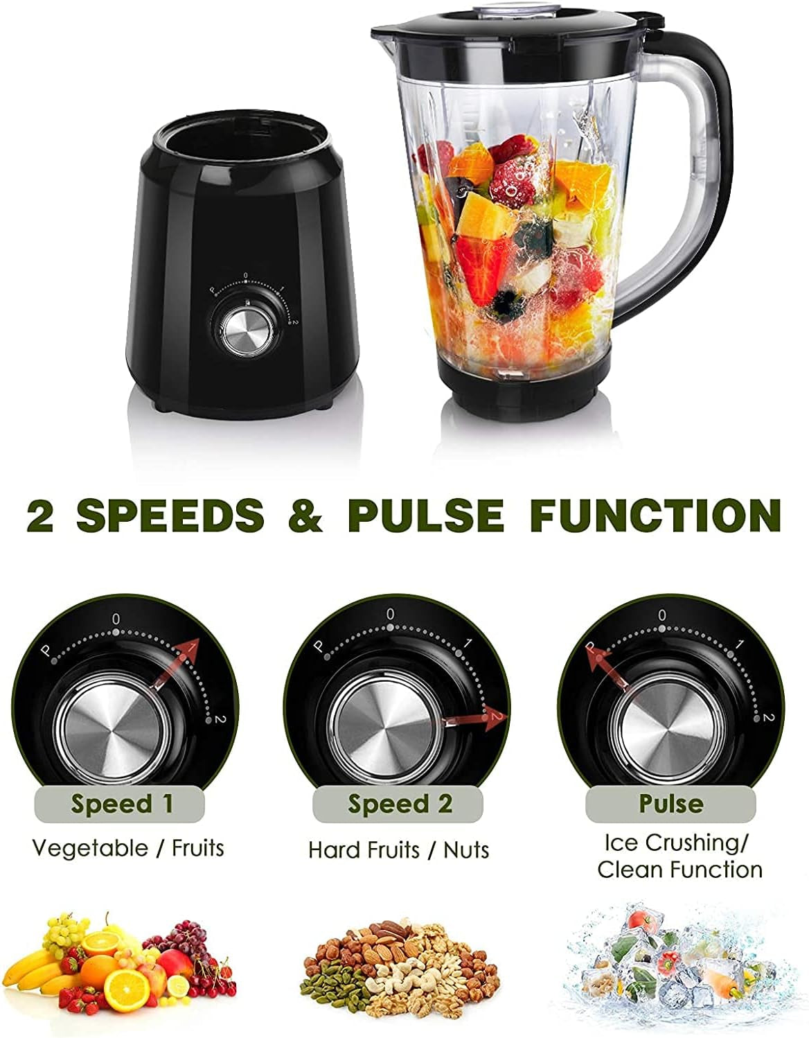 Powerful Smoothie Blender with 50Oz Jar - Perfect for Ice Crushing & Frozen Desserts, 2 Speeds & Pulse Function, BPA-Free, Sleek Black Design