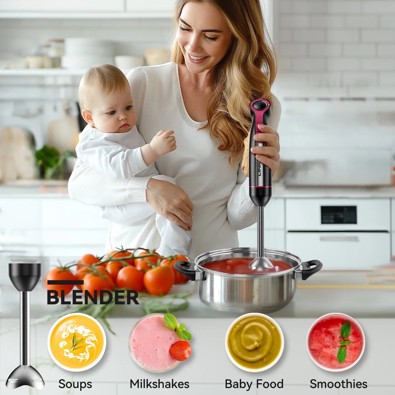 20-Speed 1000W Immersion Blender - 5-in-1 Hand Blender with Turbo Mode & Baby Food Processor, Includes 600ml Beaker (Black)