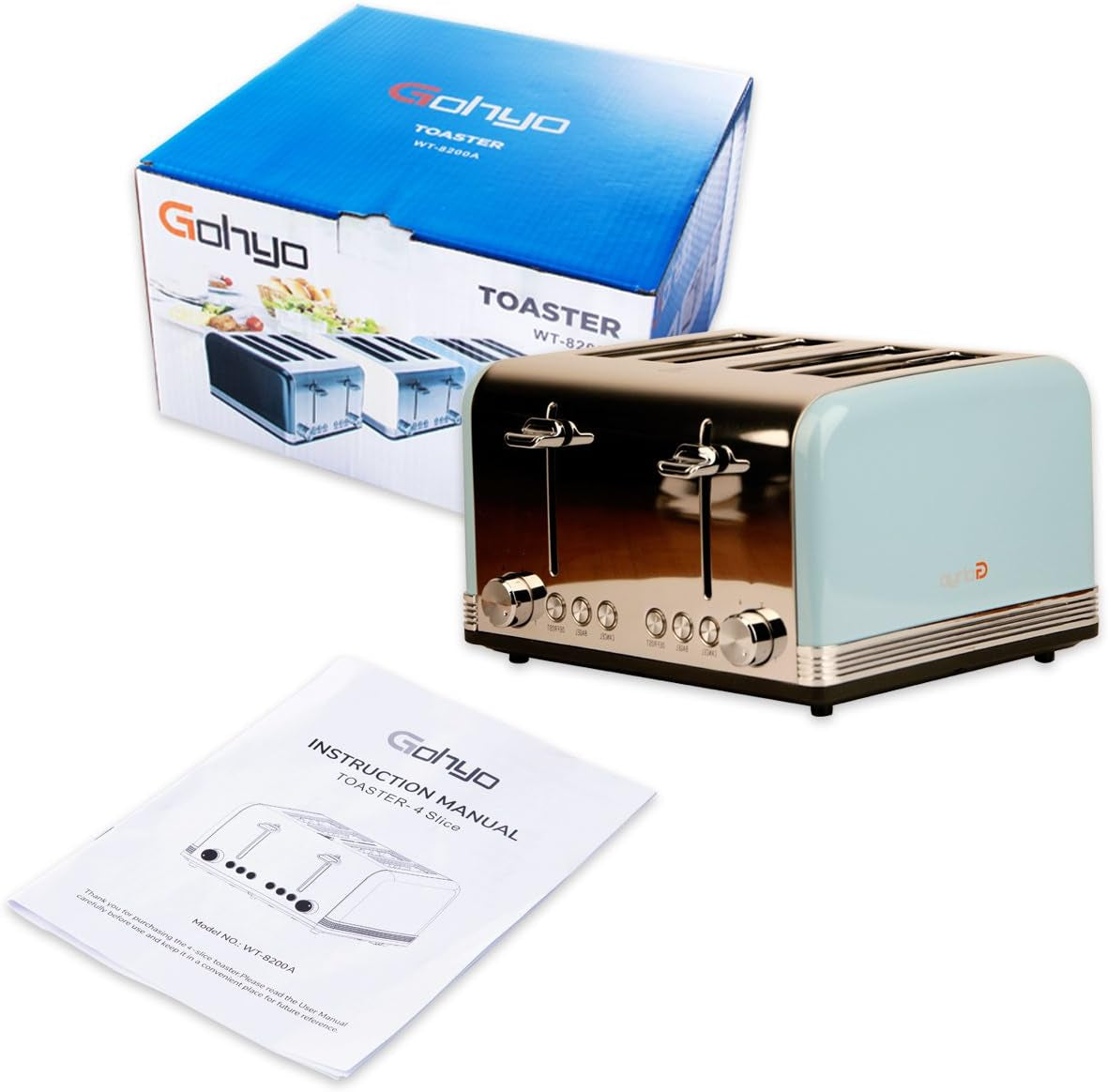 4-Slice Stainless Steel Toaster with Wide Slots & Removable Crumb Tray - Perfect for Bread & Bagels (Blue)