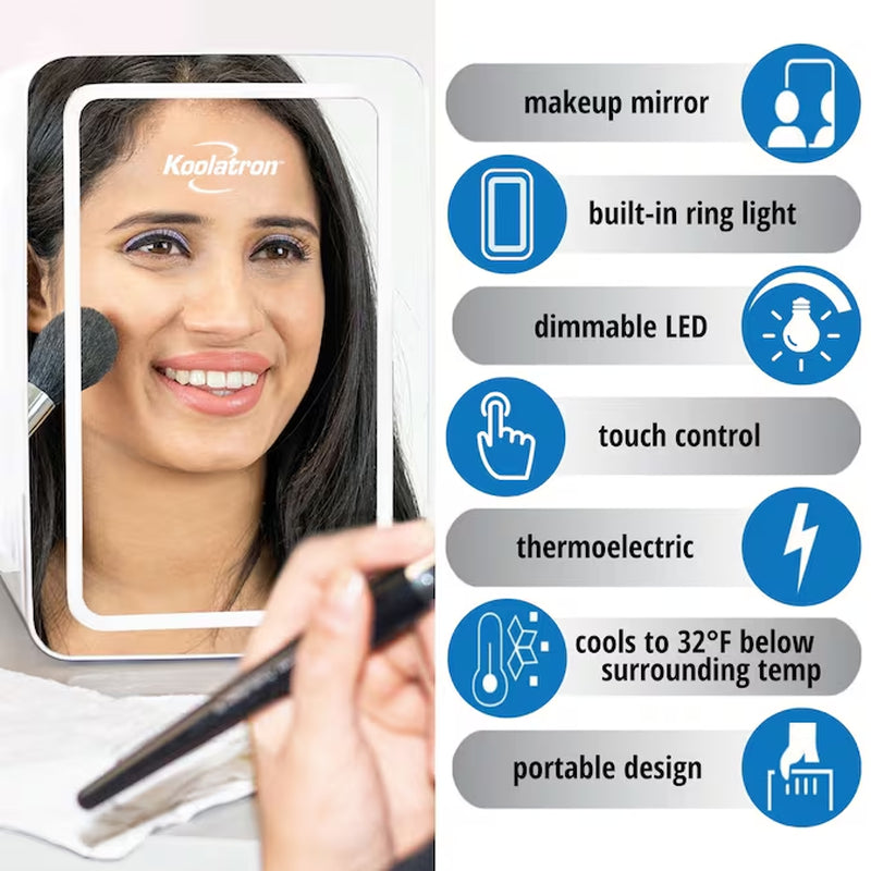 6L Cosmetics Fridge W/ Lighted Makeup Mirror 0.21-Cu Ft Mini Fridge ( White, Silver )