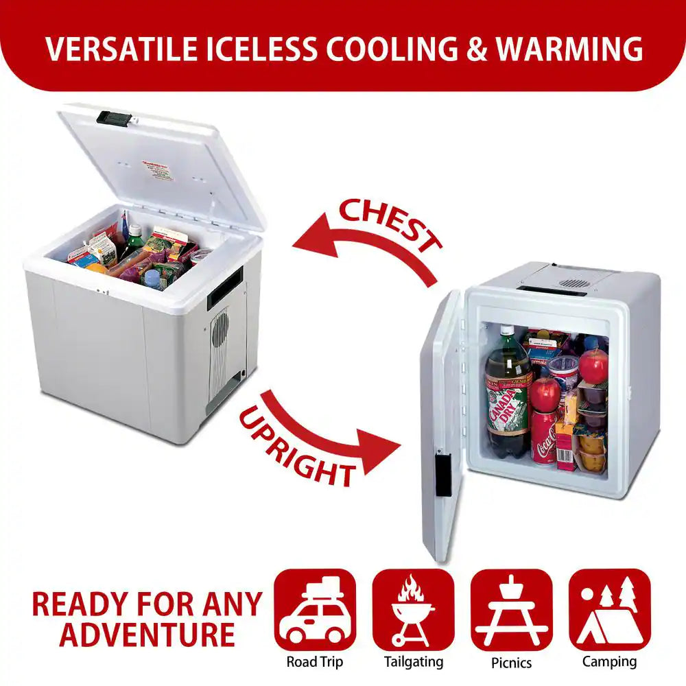 12V Electric Cooler/Warmer, 27L (29 Qt.) Thermoelectric Car Fridge, Two-Way Design, Gray
