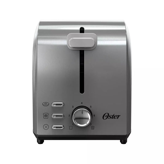 Oster 2-Slice Toaster Stainless Steel with Extra-Wide Slots: Reheat & Bagel Functions, 800W, Spot Clean