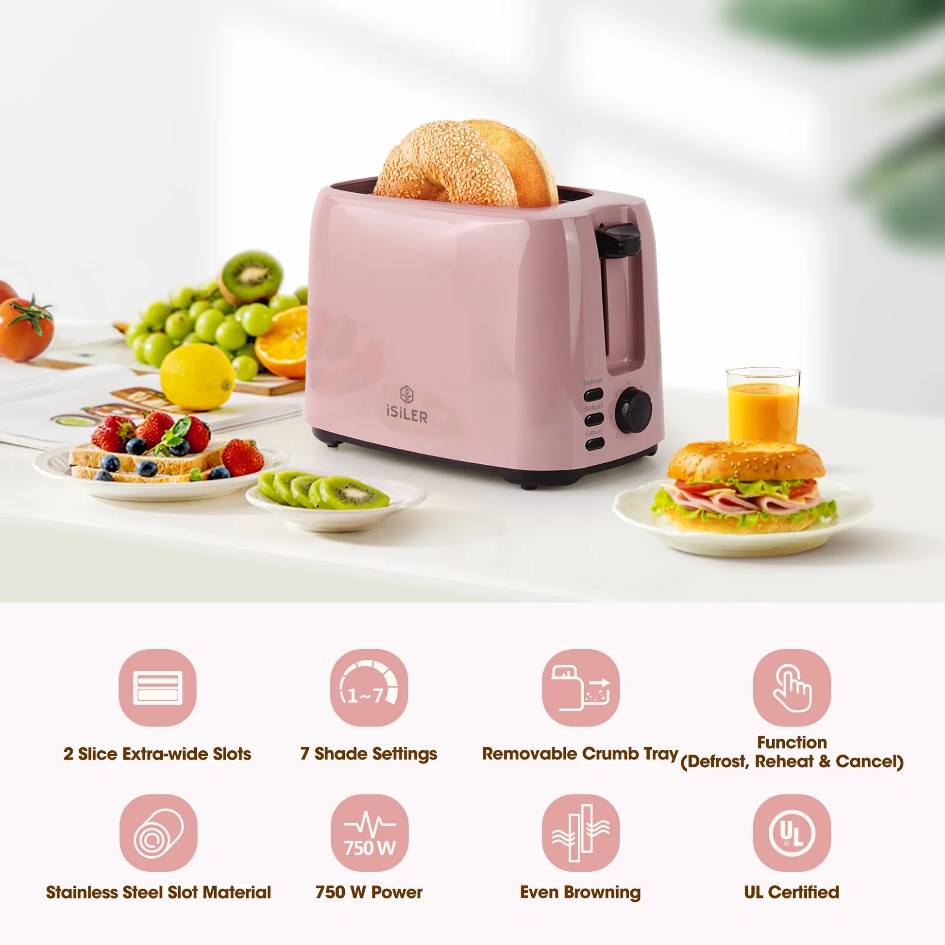 Extra-Wide Slot Yellow Toaster - 2 Slice with Defrost & Reheat Functions