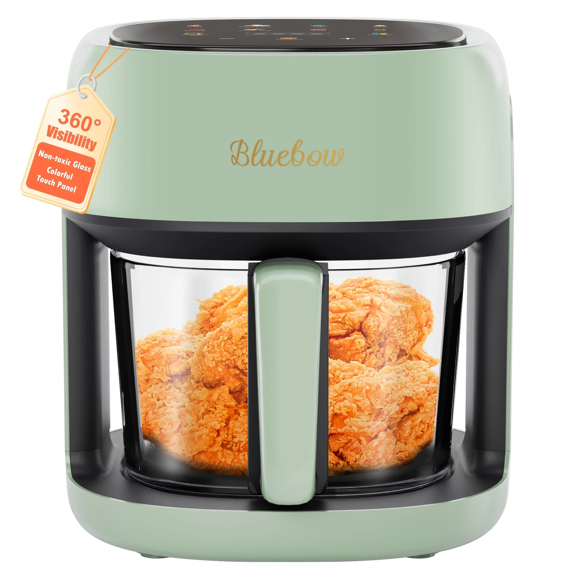 5 Quart Green Air Fryer - 8-in-1 Digital Touchscreen with 360° Viewing Glass Pot, Nonstick & Dishwasher Safe, Less Oil, 1350W