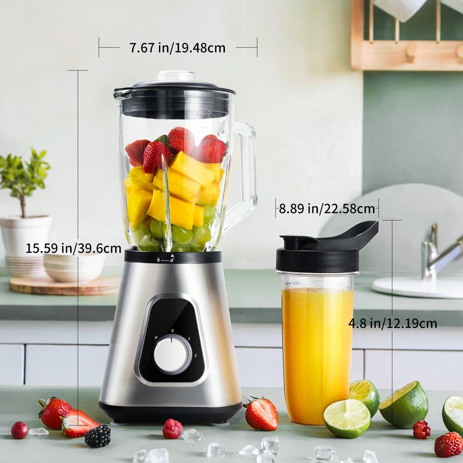 Powerful 1200W Smoothie Blender with 52 Oz Capacity & 22 Oz Juicer Cup - 3 Speed Settings for Perfect Shakes, Smoothies, and Sauces!