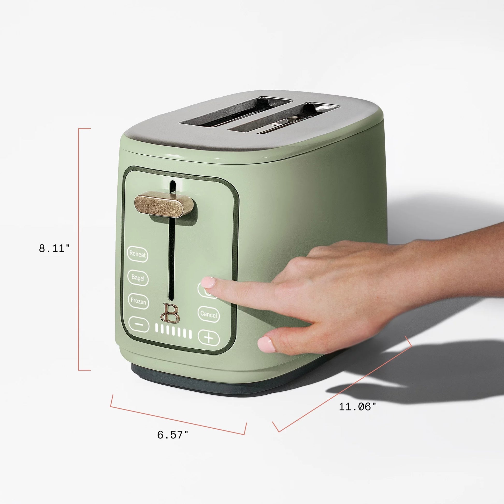 Drew Barrymore Sage Green Touch-Activated 2 Slice Toaster - Stylish & Functional Kitchen Essential