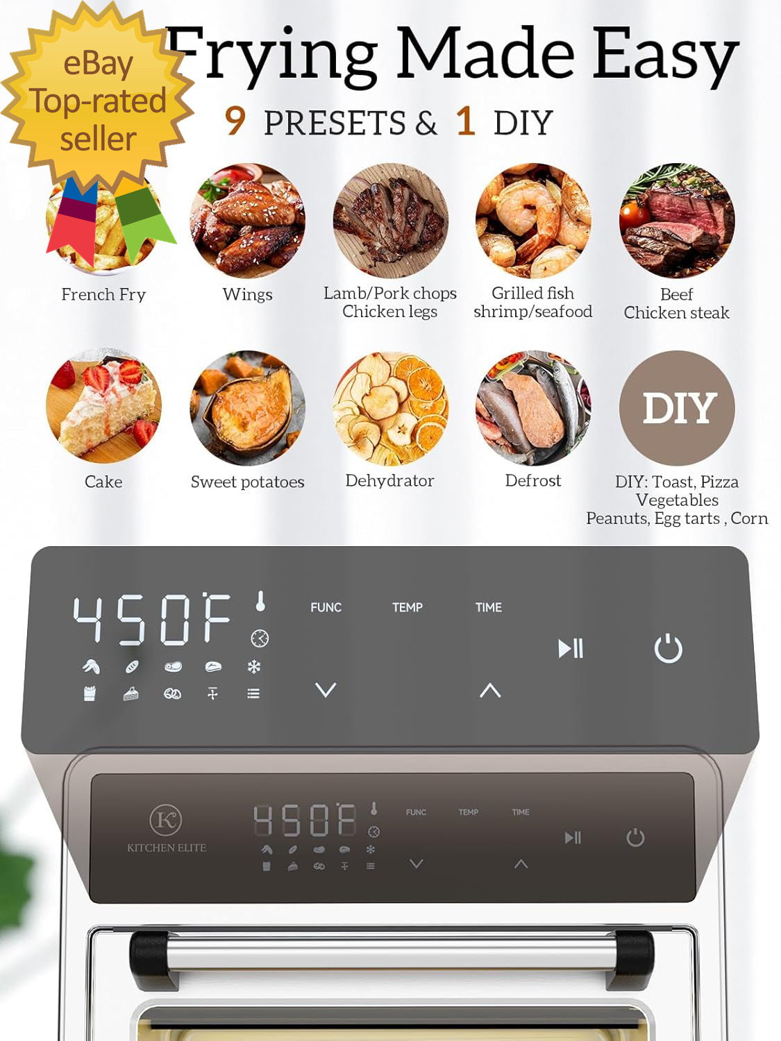 Air Fryer Toaster Oven Combo10-In-1 12.6QT Compact Countertop Oven,9 Touch