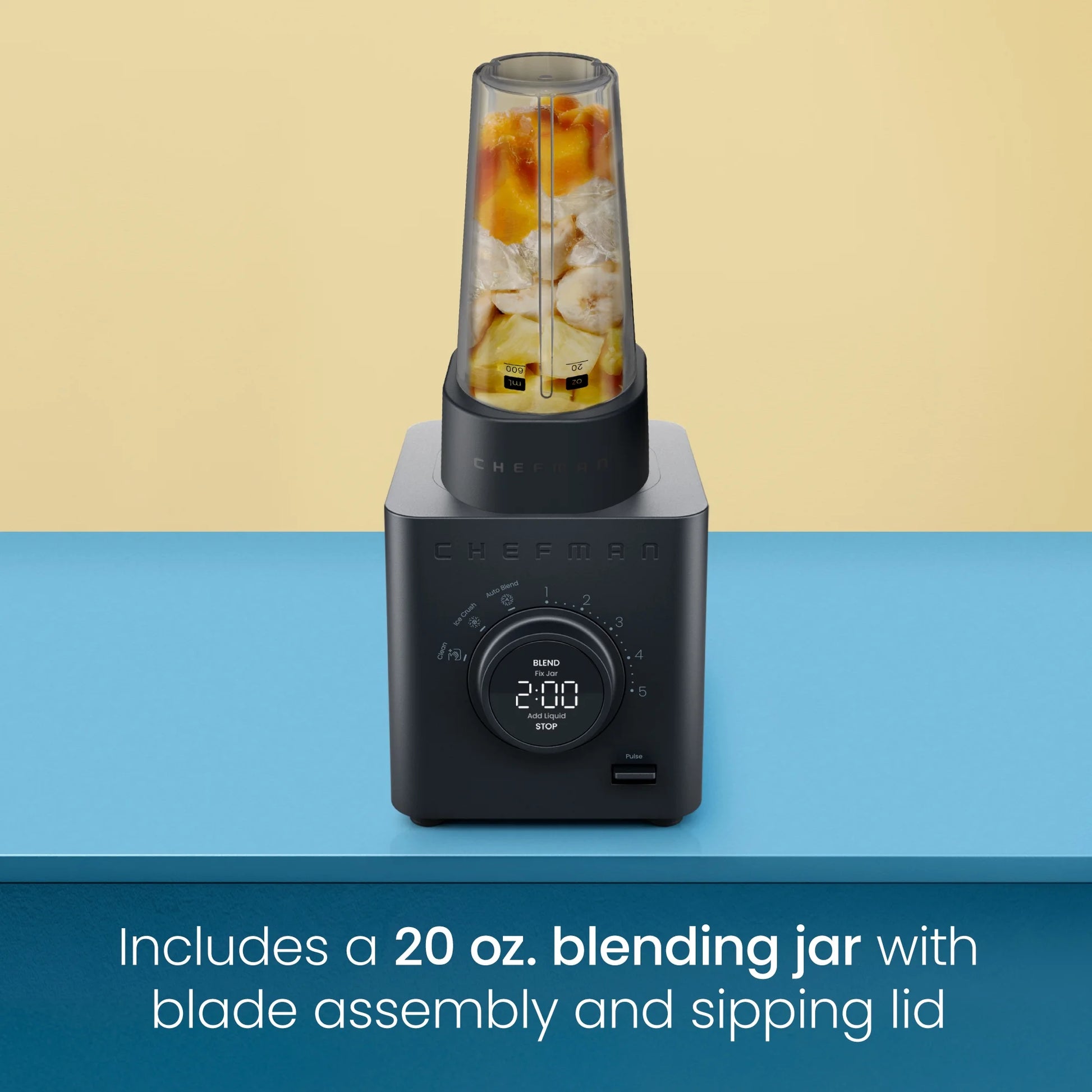 Obliterator 1380W Professional Blender with Auto Blend & 20oz Travel Jar - Sleek Black Design