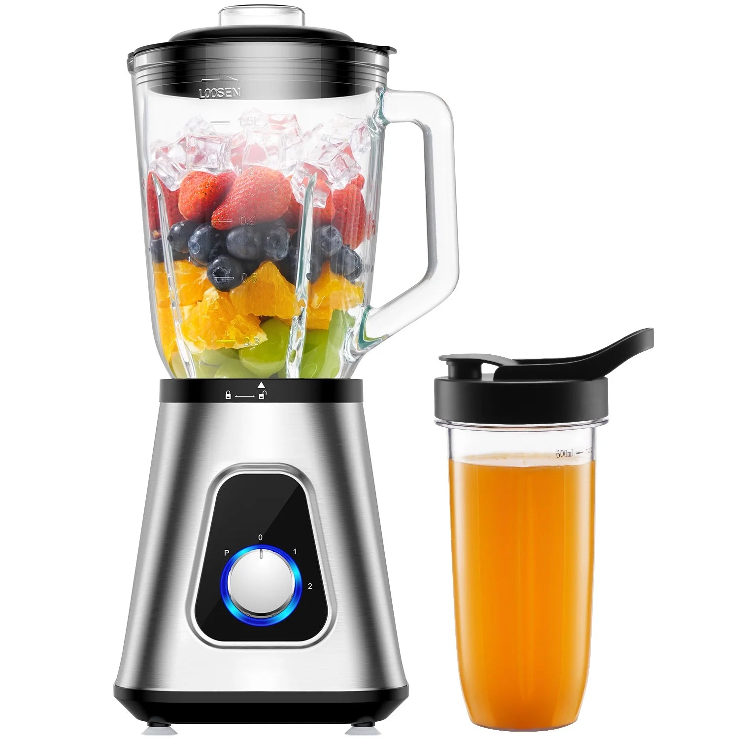 Powerful 1200W Smoothie Blender with 52 Oz Capacity & 22 Oz Juicer Cup - 3 Speed Settings for Perfect Shakes, Smoothies, and Sauces!