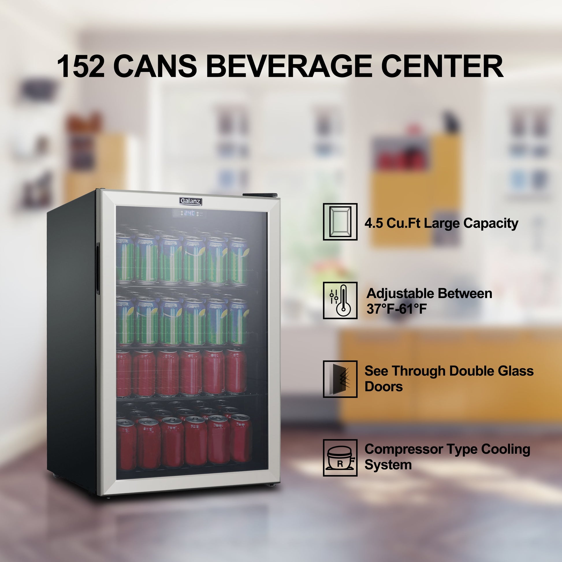 4.5 Cu Ft 152 Can Beverage Center Mini Fridge, Stainless Steel, New