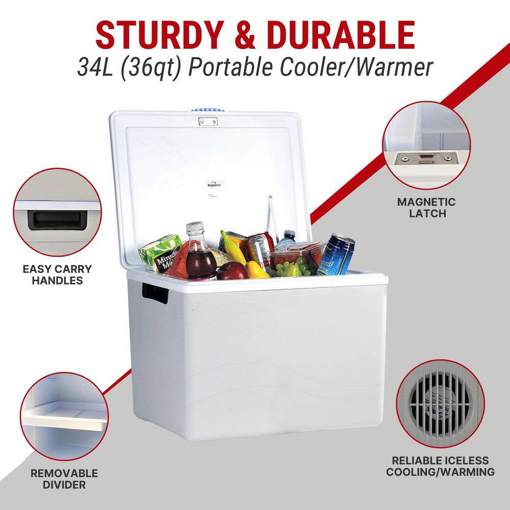 12V Electric Cooler/Warmer, 34L (36 Qt.) Thermoelectric Car Fridge, Two-Way Design, Gray