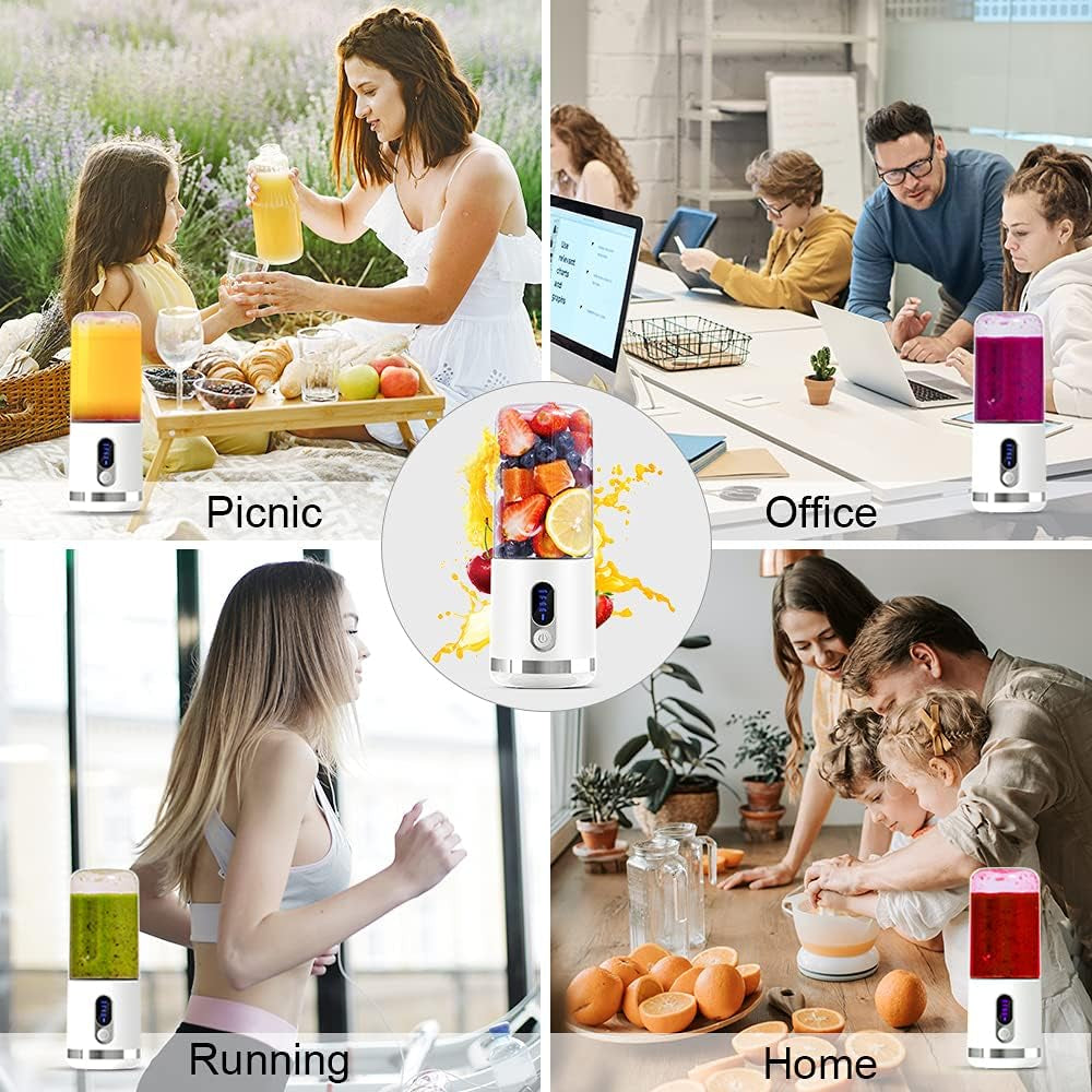 Smart Portable Blender with LCD Display - USB Rechargeable Mini Blender for Shakes & Smoothies, 15.2Oz Juice Mixer with Six Blades - Perfect for Travel, Office, Gym & Sports