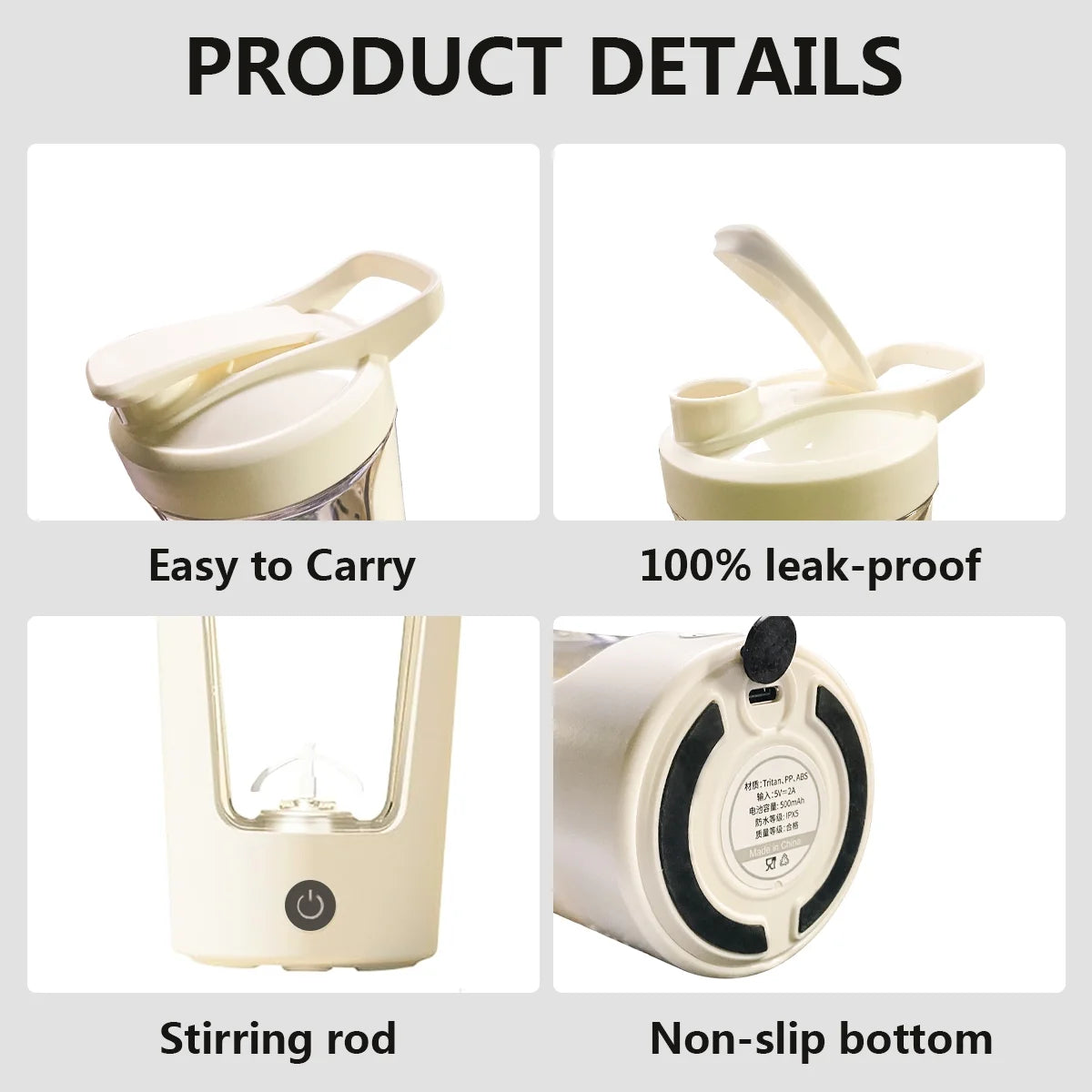 Electric Protein Shaker Bottle - Ultimate Blender Cup for Smooth Coffee & Milk Mixing, Sleek White Design