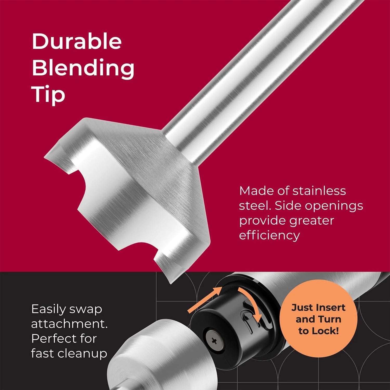living 8-Speed Immersion Hand Blender - Powerful Stainless Steel Handheld Mixer with Turbo Mode