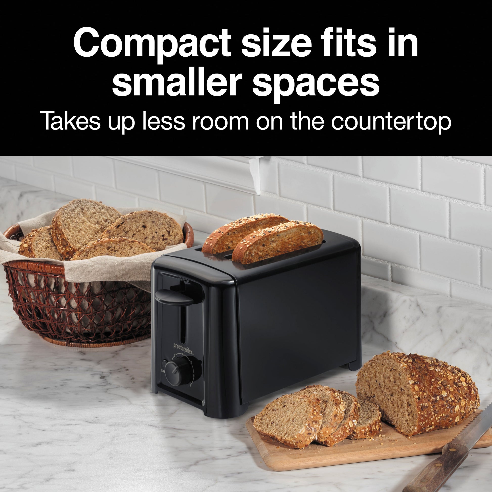 2 Slice Toaster, Auto Shut Off, Compact, Black