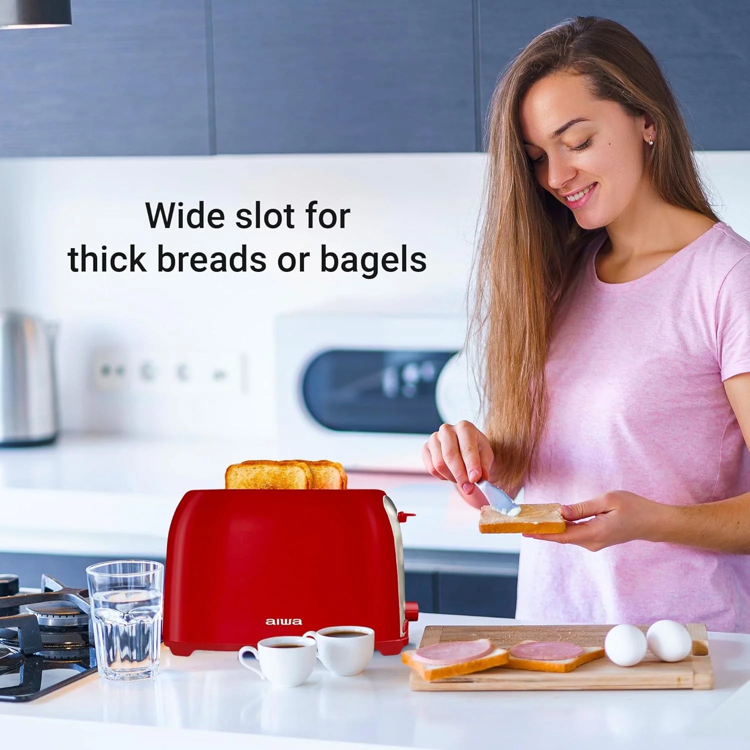 2-Slice Toaster with Wide Slots, 6 Browning Settings, and Crumb Tray, Red