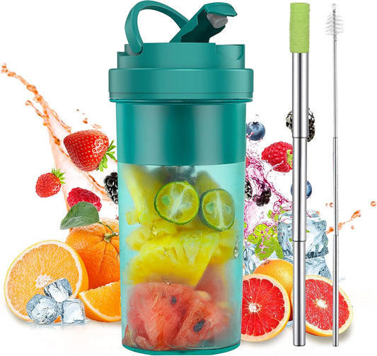 Portable USB Rechargeable Mini Blender - 19Oz Fruit & Smoothie Maker with Six Blades for Travel & Gym (Green)