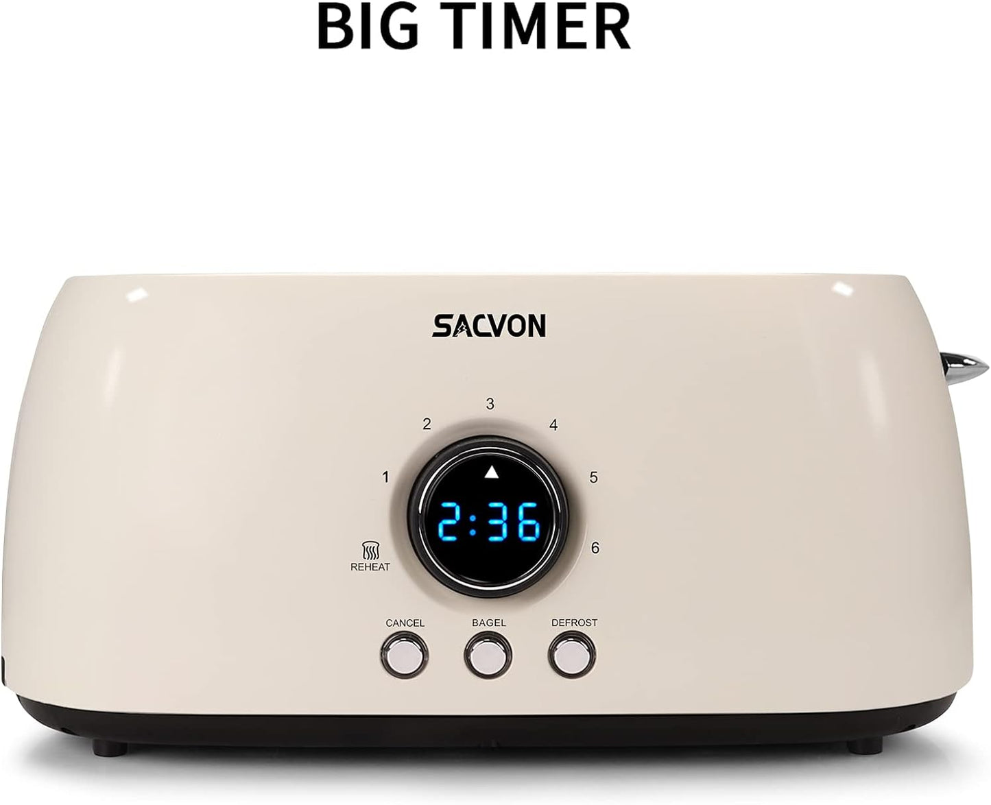 Toaster 4 Slice, Toaster 2 Long Slot, Stainless Steel Toaster, Bagel, Defrost, Cancel, Reheat Function, Digital Timer, Removable Tray, 6 Shade Setting, Beige