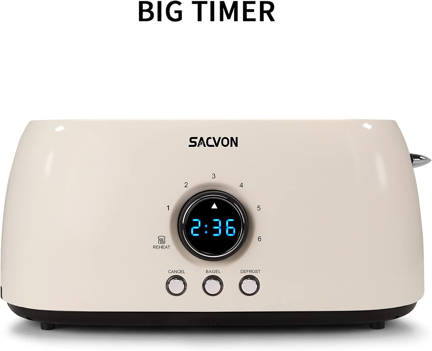 Toaster 4 Slice, Toaster 2 Long Slot,  Stainless Steel Toaster, Bagel, Defrost, Cancel, Reheat Function, Digital Timer, Removable Tray, 6 Shade Setting, Beige