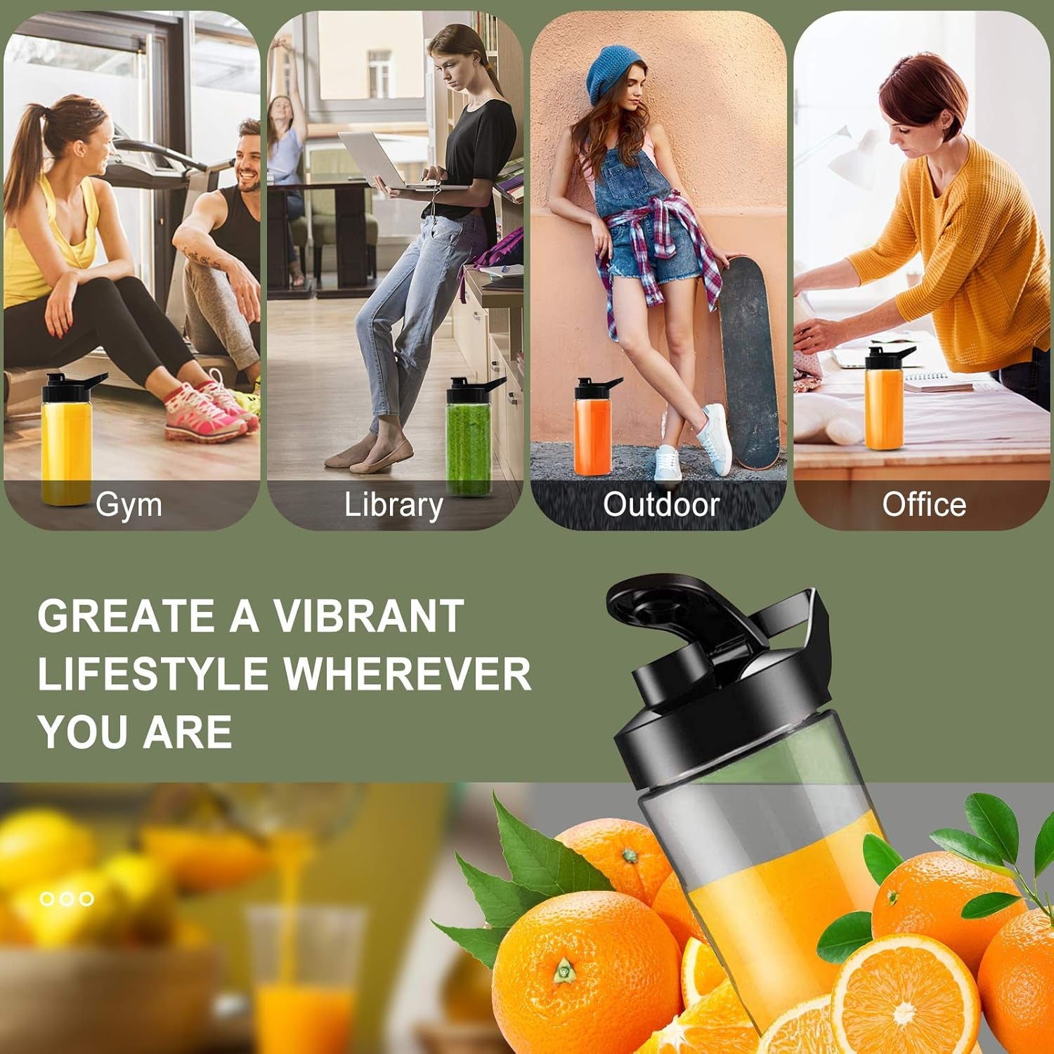 Versatile 300W Smoothie Blender & Coffee Grinder with Recipe Book - Portable 18/20 Oz Cups & Dual Stainless Steel Blades for Shakes, Spices, Fruits & Beans - Green