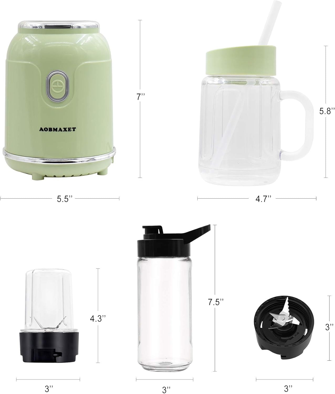 Versatile 300W Smoothie Blender & Coffee Grinder with Recipe Book - Portable 18/20 Oz Cups & Dual Stainless Steel Blades for Shakes, Spices, Fruits & Beans - Green