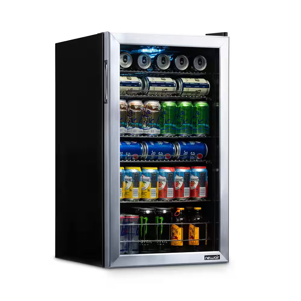 19 In. 126 (12 Oz) Can Freestanding Beverage Cooler Fridge with Adjustable Shelves - Stainless Steel