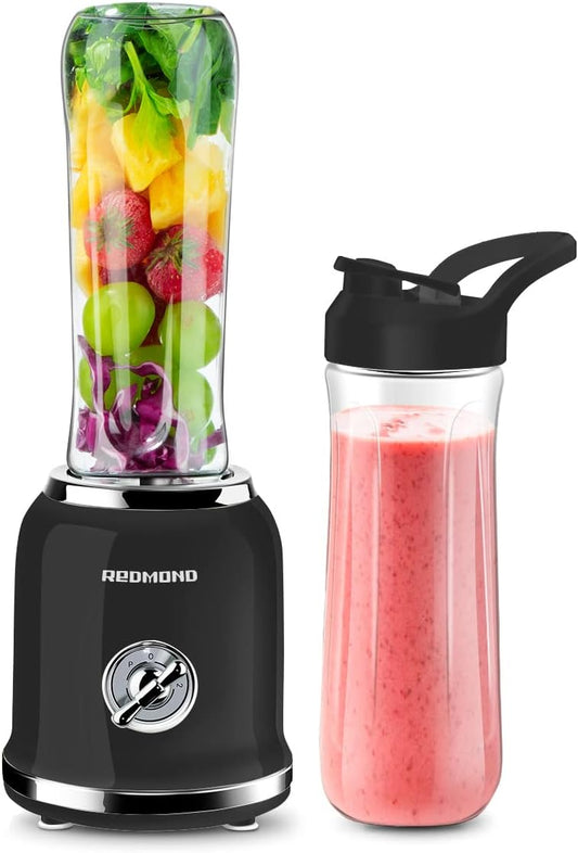 Personal Blender - Powerful Smoothie Maker with 2 Portable Bottles, 2 Speed Settings, Pulse Function & 6 Stainless Steel Blades - BPA Free (Black)