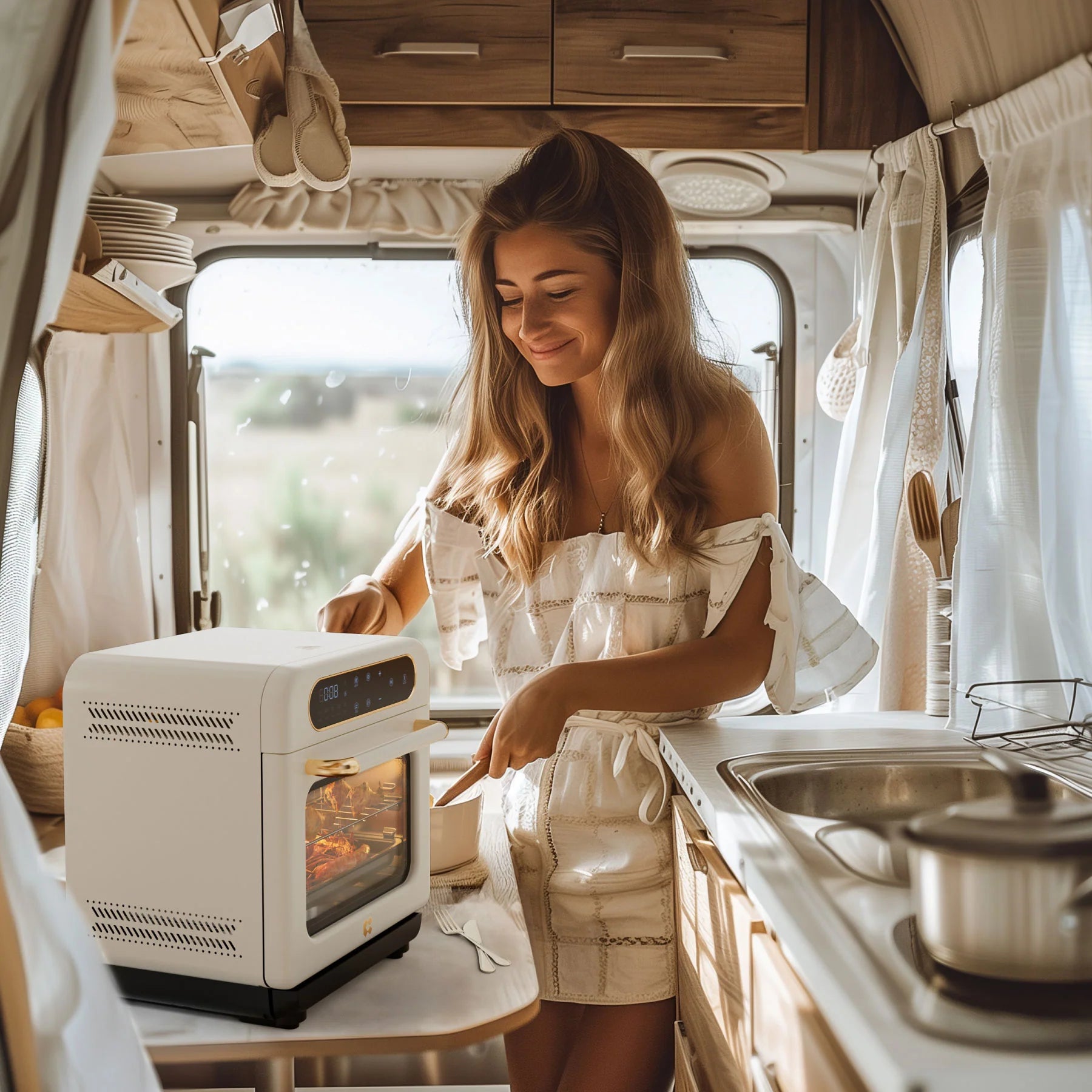 Ciarra Nosh Oven | 8-In-1 Steam Oven with Air Fryer | Ivory Mist