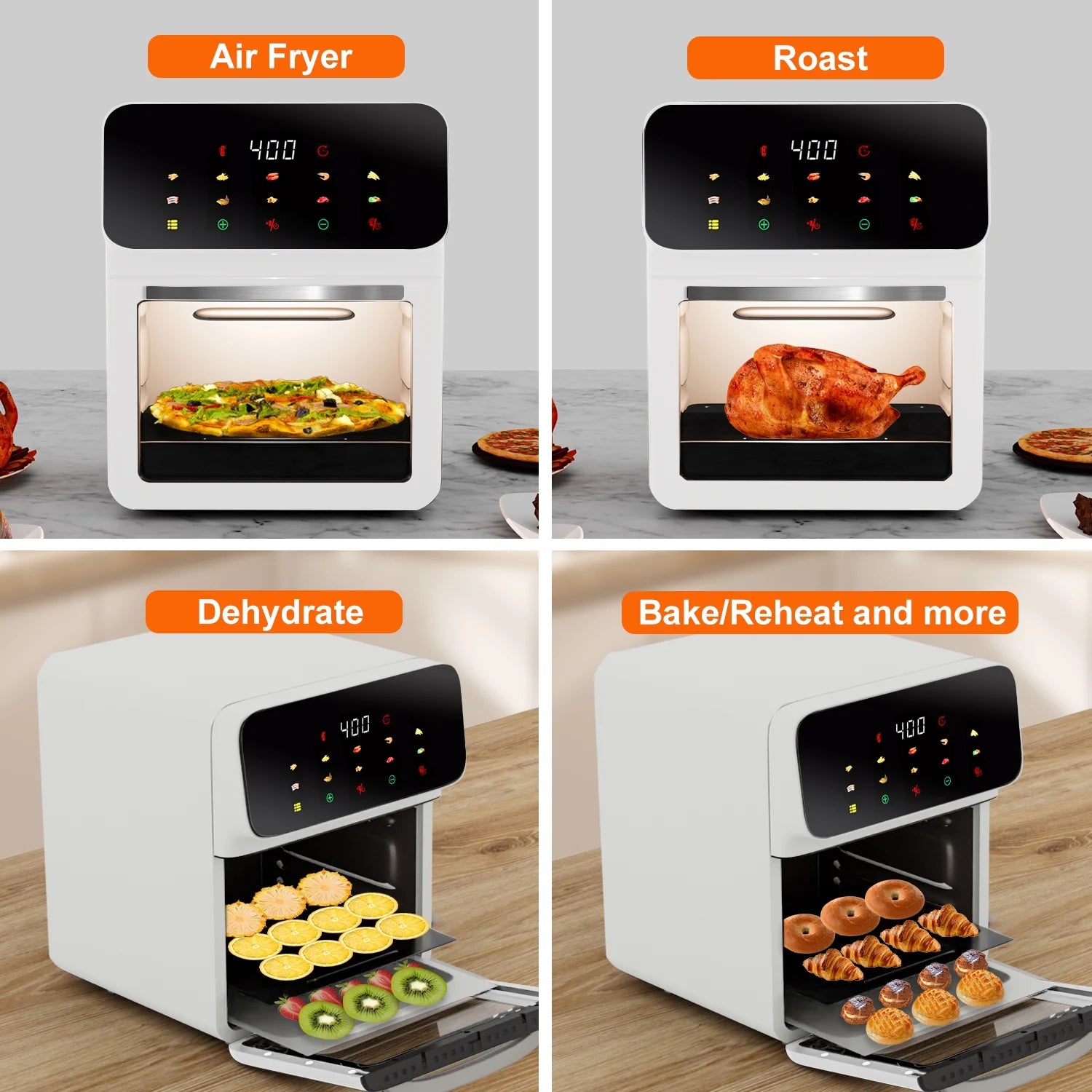 Air Fryer 12QT Convection Oven with 10-In-1 Multi Function, Visible Window and Touchscreen, White