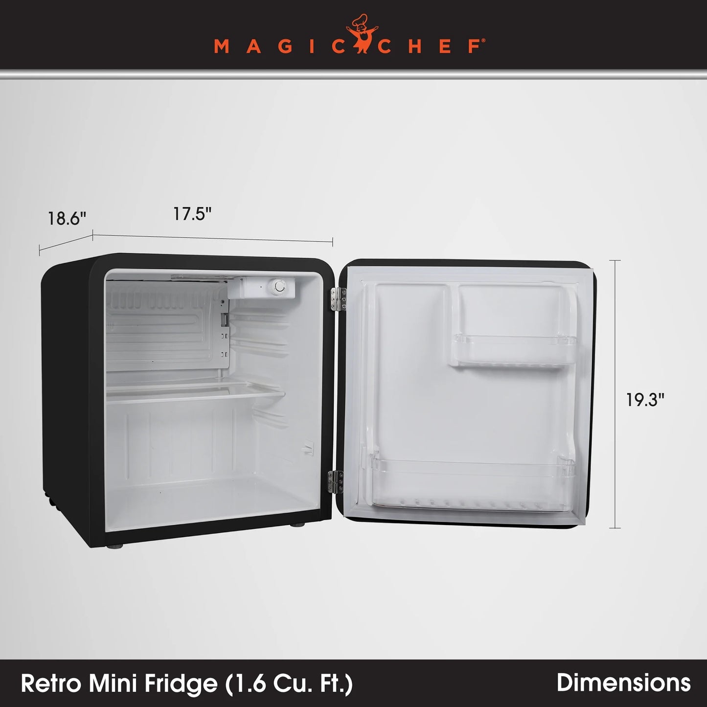 1.6 Cu. Ft. Retro Mini Fridge with LED Light, Black, 34 Lbs