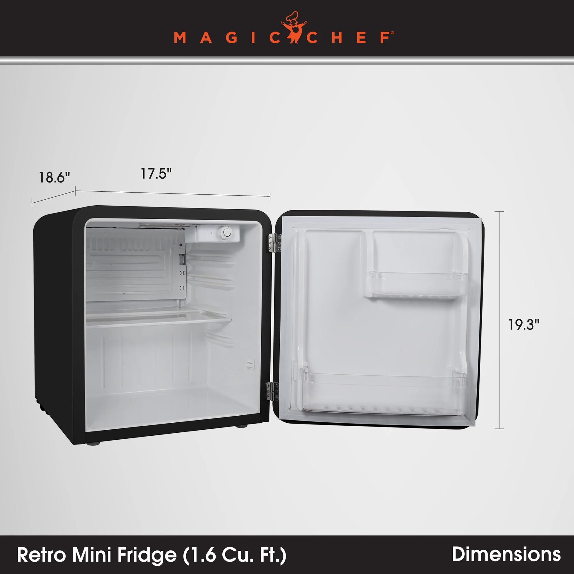 1.6 Cu. Ft. Retro Mini Fridge with LED Light, Black, 34 Lbs