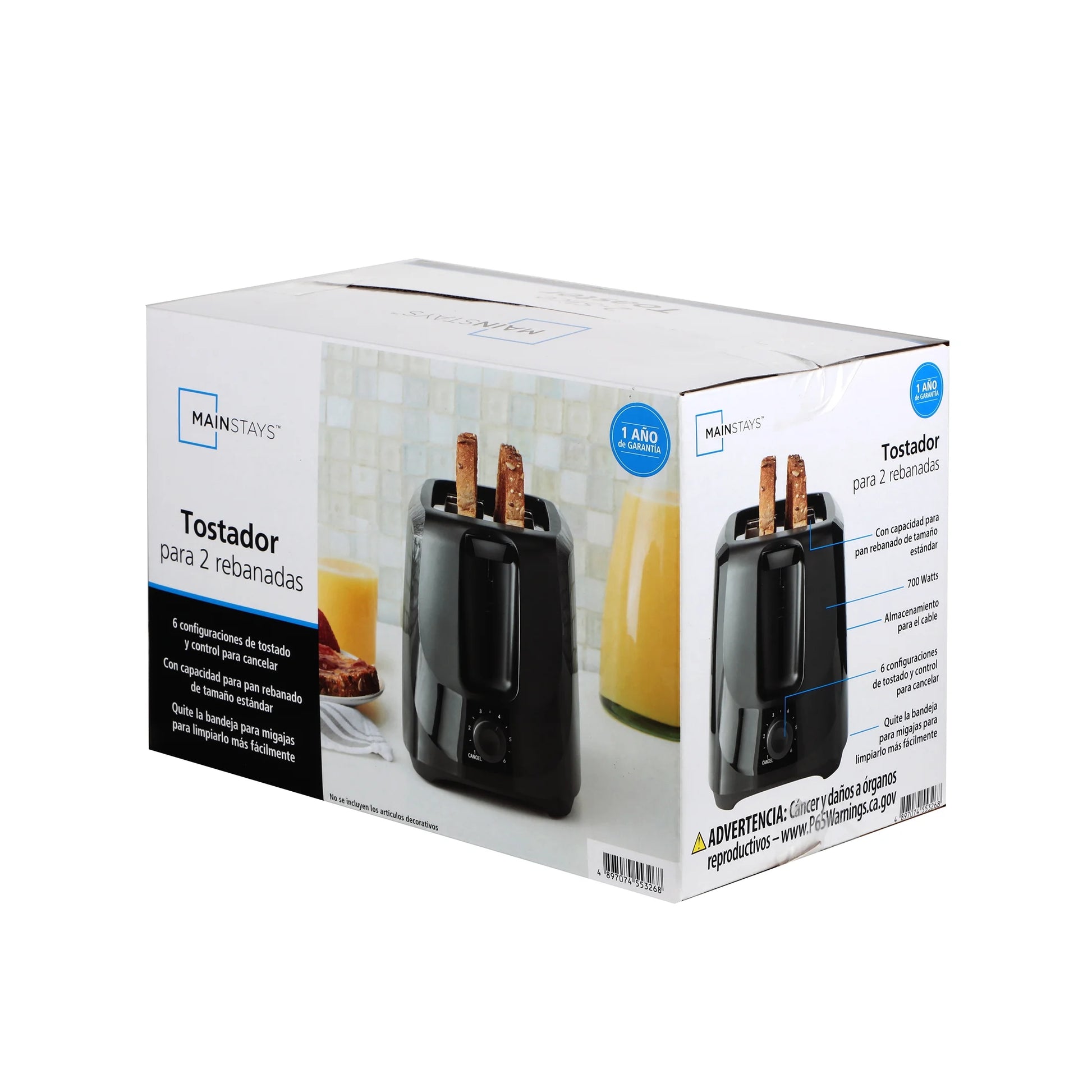 Black 2-Slice Toaster - 6 Shade Settings & Easy Clean Removable Crumb Tray