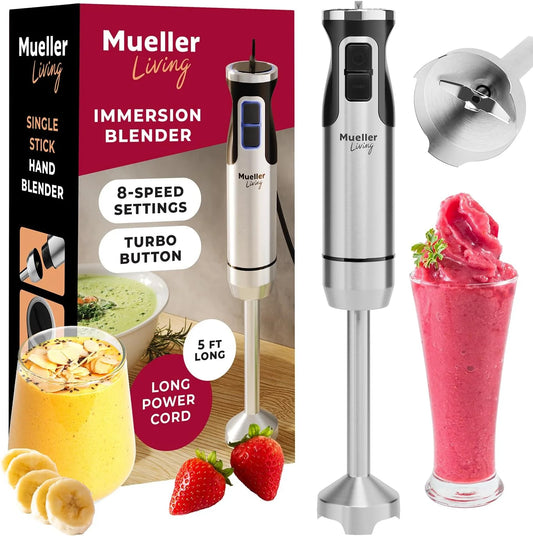 living 8-Speed Immersion Hand Blender - Powerful Stainless Steel Handheld Mixer with Turbo Mode