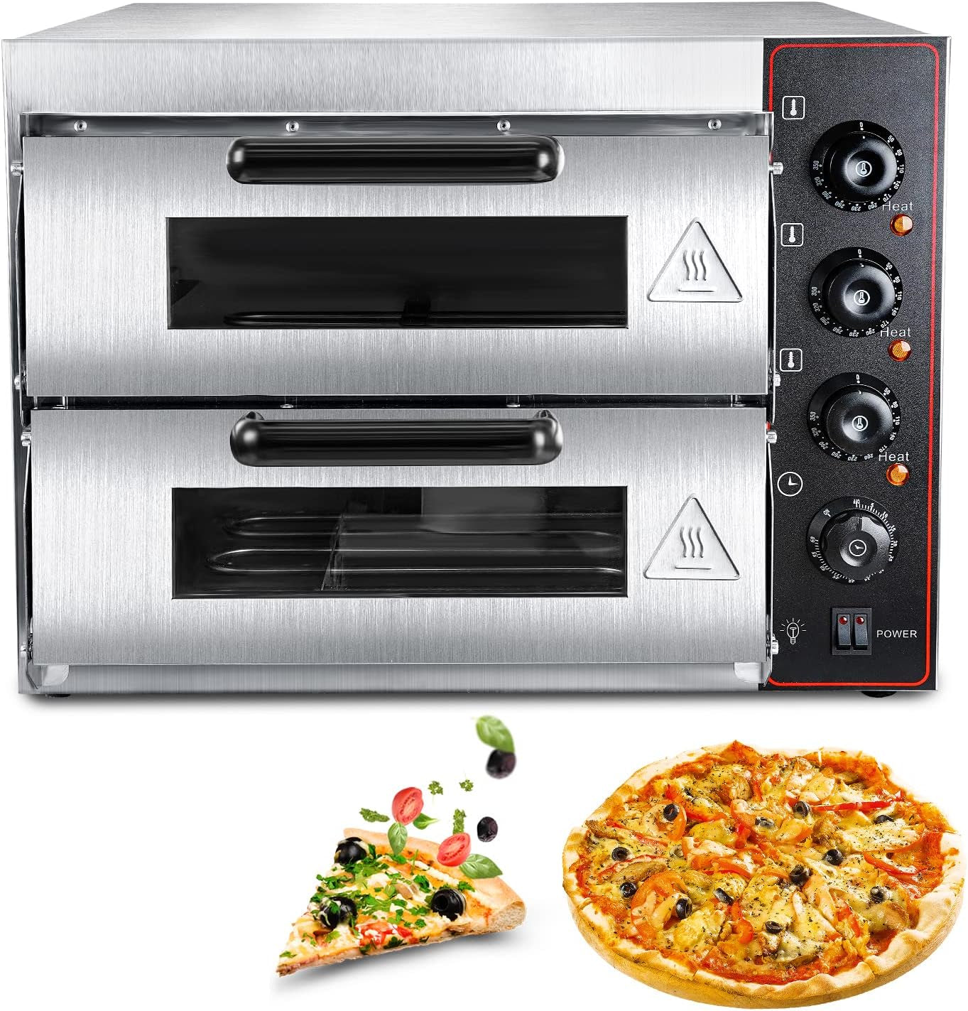 Commercial Pizza Oven Double Oven 1700W 16 Inch Stainless Steel Pizza Electric Countertop Pizza and Snack Oven Multipurpose Indoor Pizza Oven for Restaurant Home Pretzels Roast Yakitori 110V