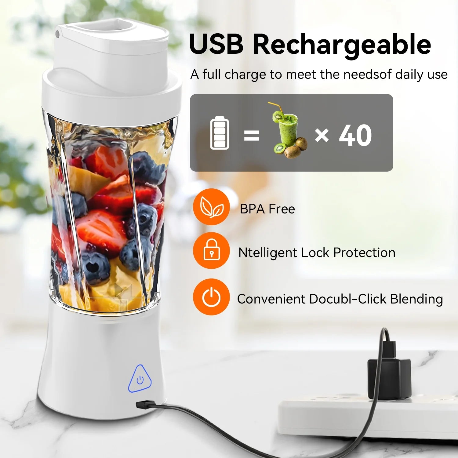 Powerful Portable Blender - 6000mAh USB Rechargeable Juicer for Smoothies & Shakes, BPA Free 24oz Cup with 6 Blades, Self-Cleaning 360W Ideal for Home, Office & Travel