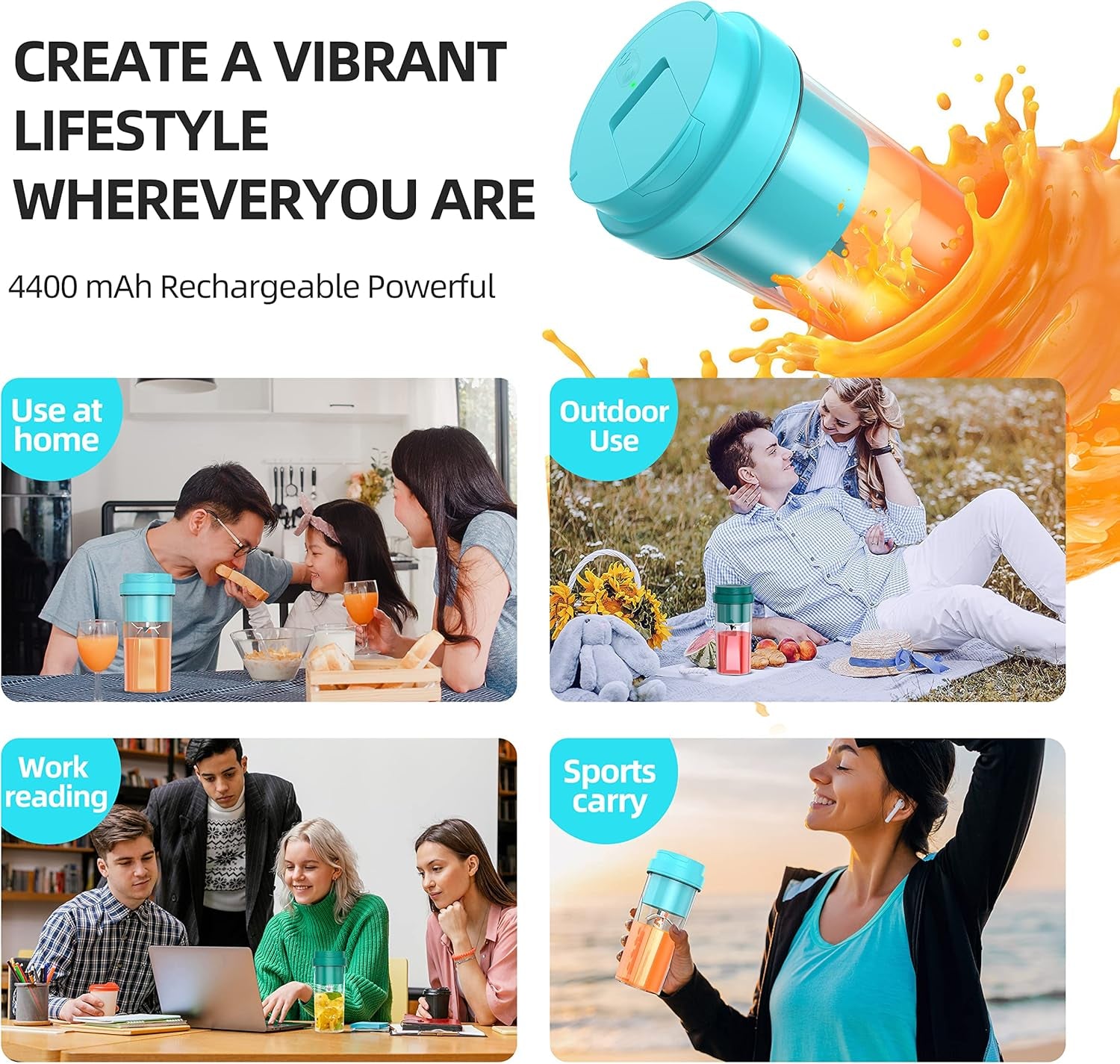 Portable USB Rechargeable Mini Blender - 19Oz Fruit & Smoothie Maker with Six Blades for Travel & Gym (Green)