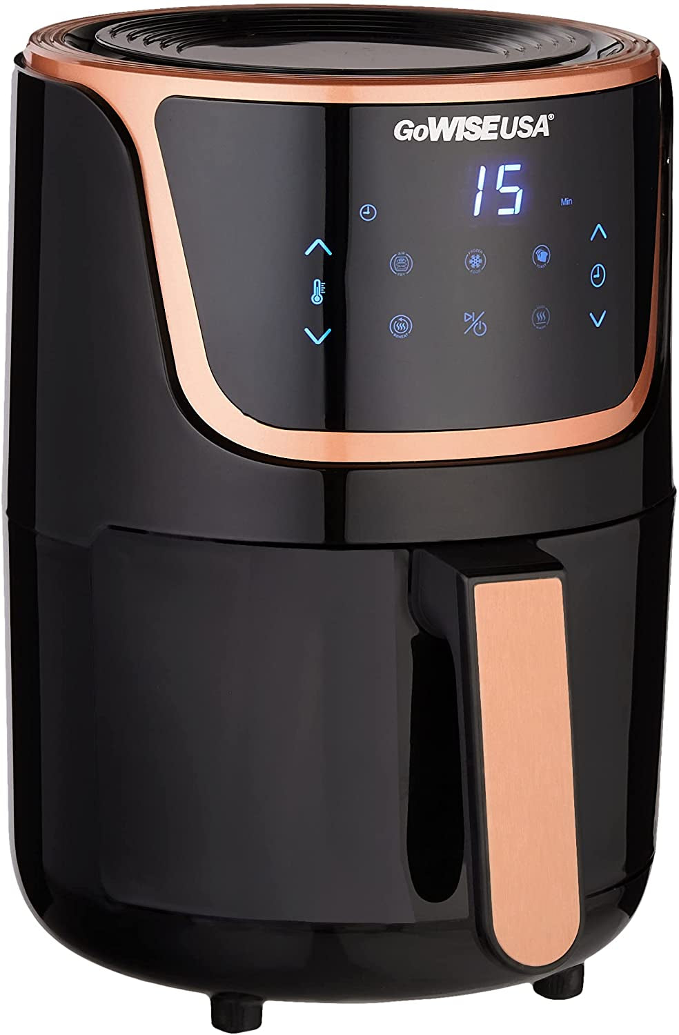 USA 1.7-Qt Digital Touchscreen Mini Air Fryer with Recipe Book - Sleek Black/Copper Design
