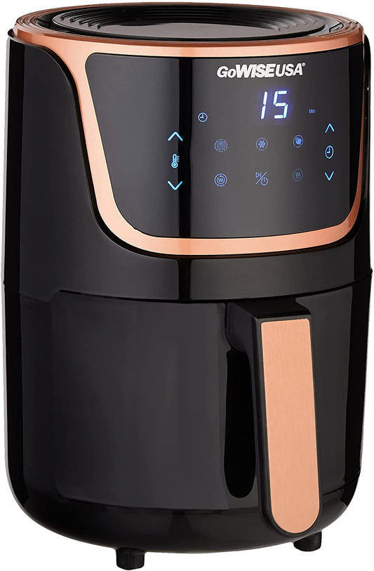 USA 1.7-Qt Digital Touchscreen Mini Air Fryer with Recipe Book - Sleek Black/Copper Design