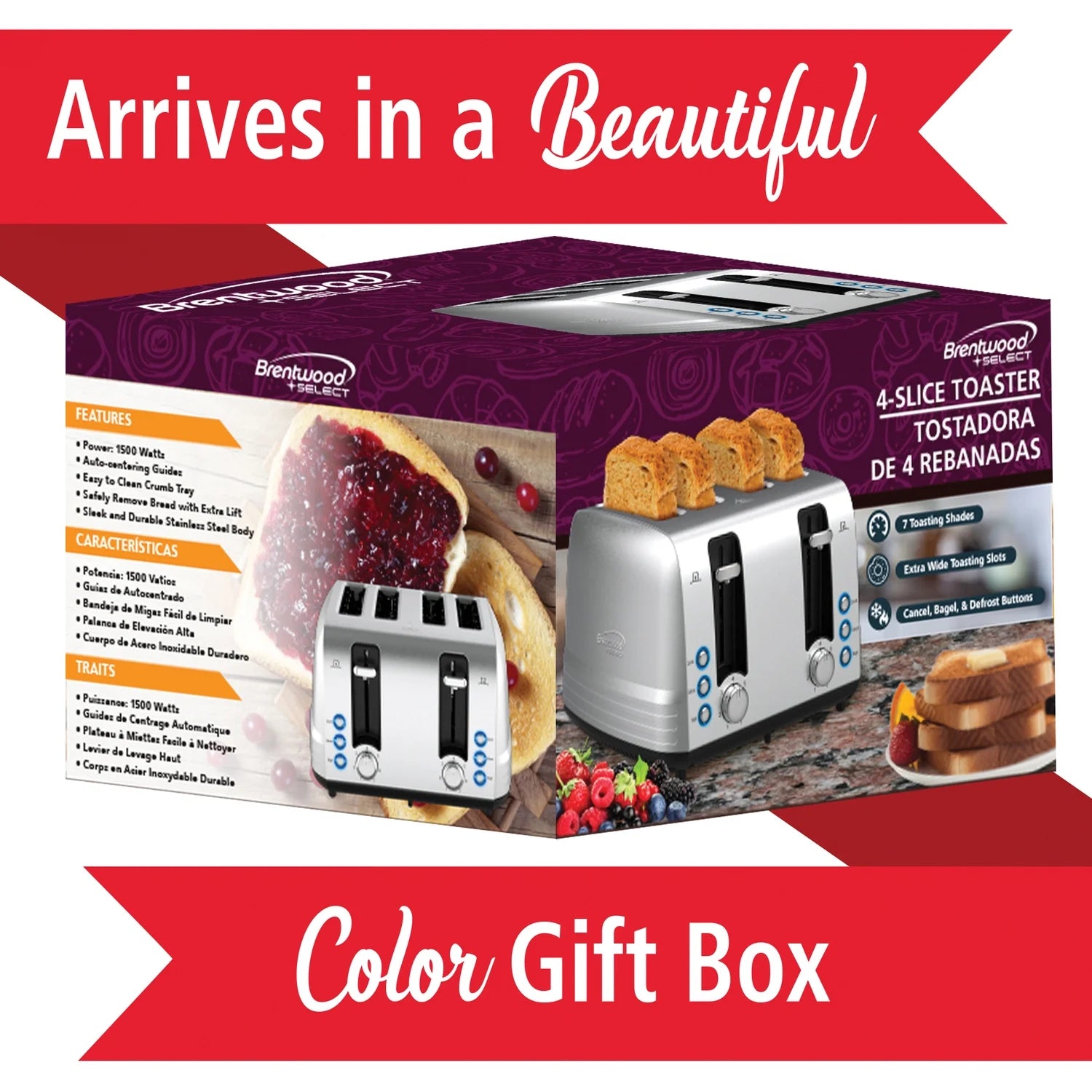 Extra-Wide Stainless Steel 4-Slice Toaster - 1,500 Watts of Power!