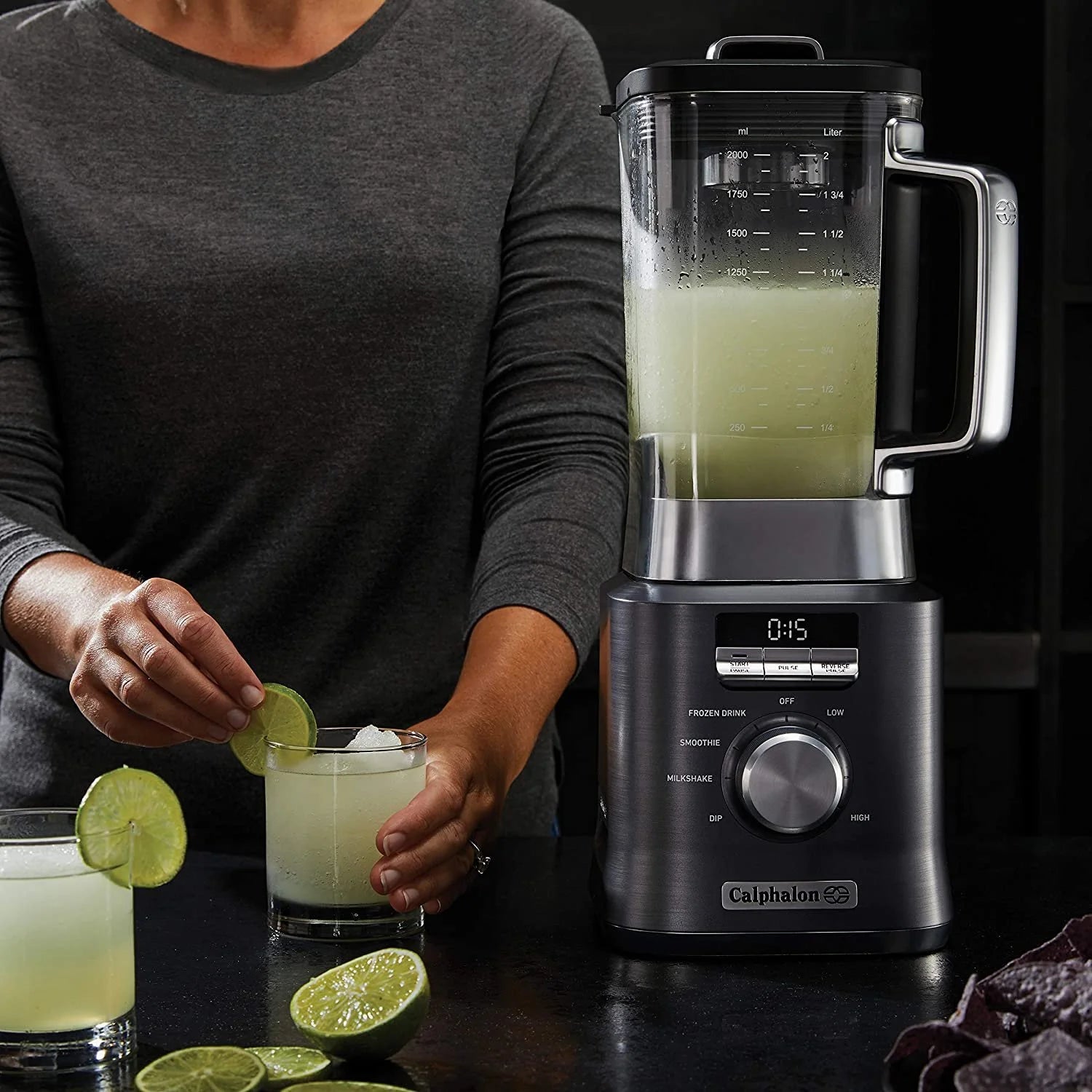 Auto-Speed 2-Liter Blender with Blend-N-Go Smoothie Cup - Sleek Dark Stainless Steel Design