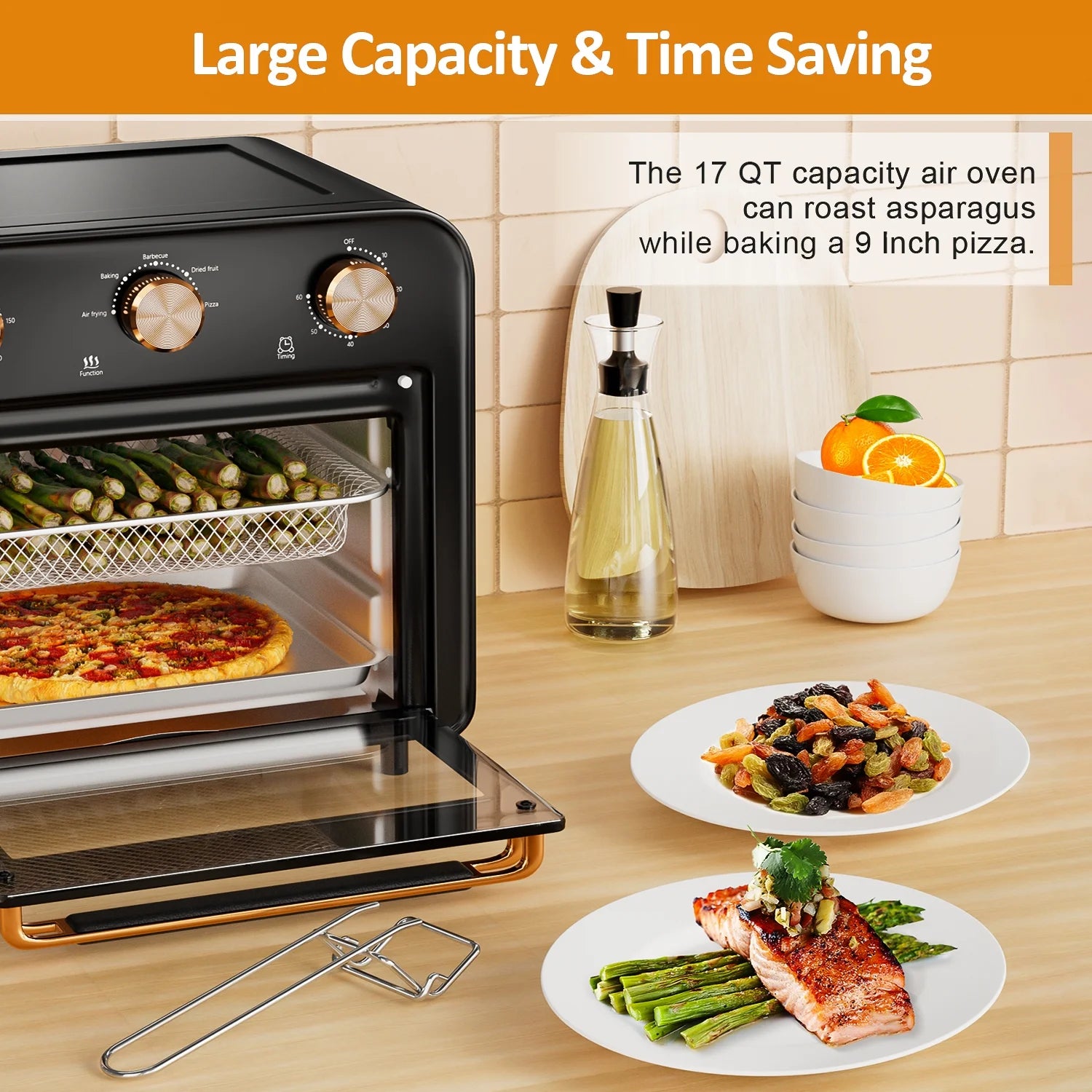 5-In-1 Air Fryer Toaster Oven Countertop, 1300W 17 Quart, 4-Slice Convection Ovens Combo, Oil-Less Air Fry, Roast, Bake Broil Toast, Dried Fruit, Timer, Stainless Steel, PFA and Bpa-Free