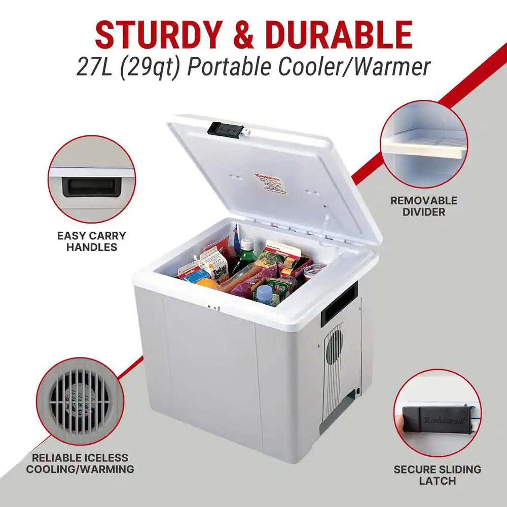 12V Electric Cooler/Warmer, 27L (29 Qt.) Thermoelectric Car Fridge, Two-Way Design, Gray