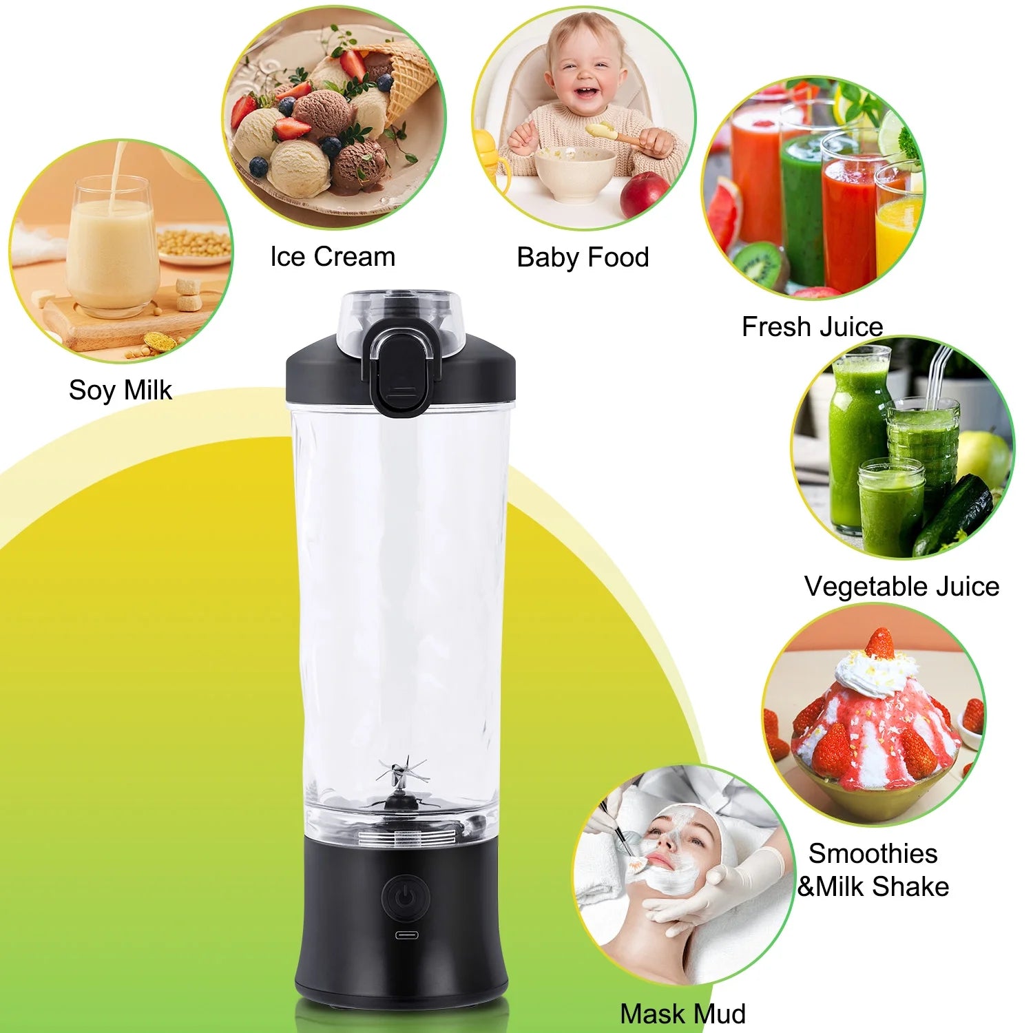 Portable Blender - 21 Oz Travel Cup, 10 Blades, USB Rechargeable Mini Blender for Shakes & Smoothies - Perfect for Gym, Home & Outdoors - Sleek Black Design