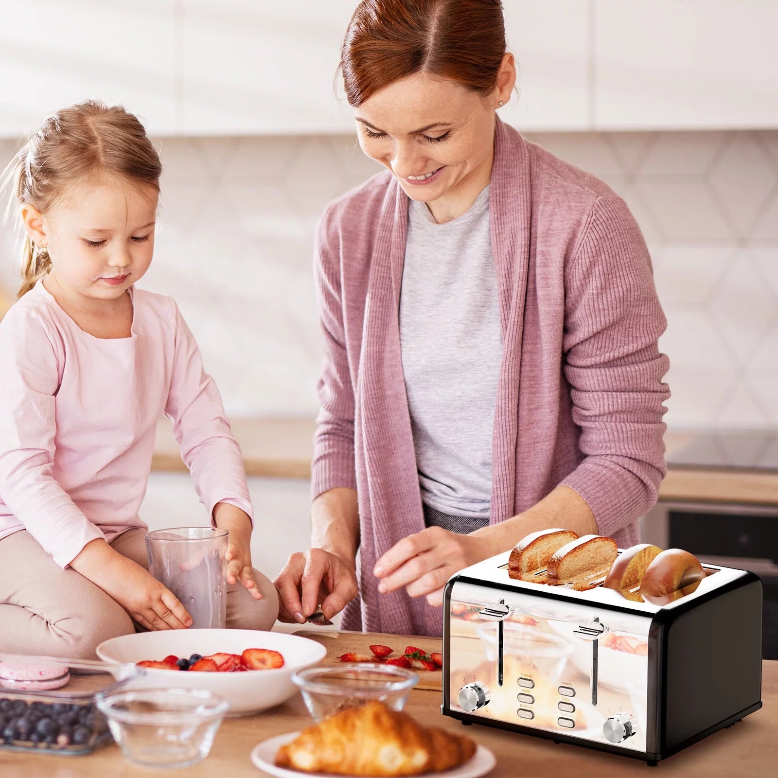 Retro 4-Slice Stainless Steel Toaster with Bagel, Defrost, Reheat, and 6 Shade Settings - Perfect Kitchen Essential!